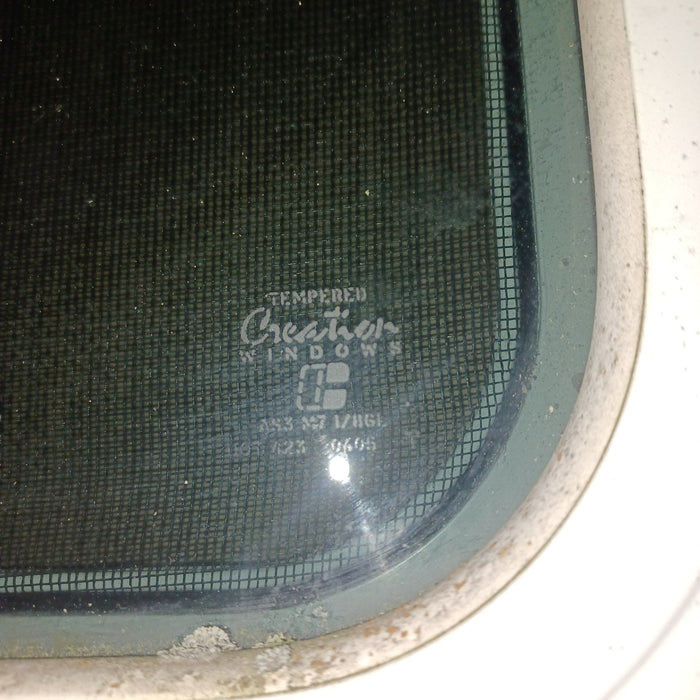 Used Young Farts RV Parts White Radius Opening Window - 17 3/8″ X 14″ X 1 3/8″