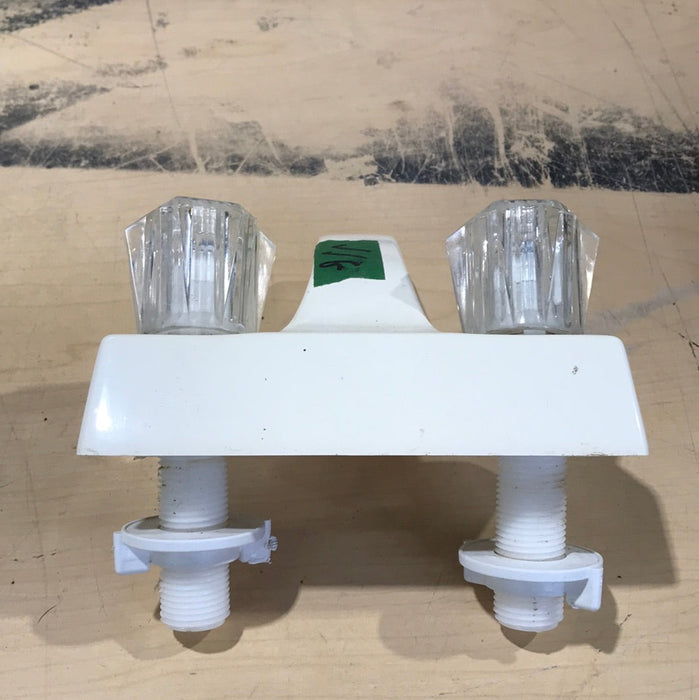 Used 4" Bathroom Faucet, White, Clear Knobs