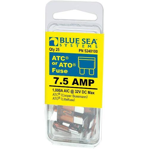 BLUE SEA ATO/ATC Blade Fuse - 7.5 Amps/32 Volts DC - Pack Of 25 - 5240100-BSS