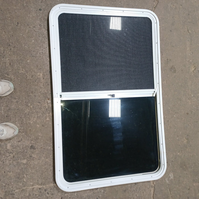 Used Young Farts RV Parts White Radius Opening Window : 47 1/4″ X 29″ X 1.25″ - 0757 Vanguard Industries