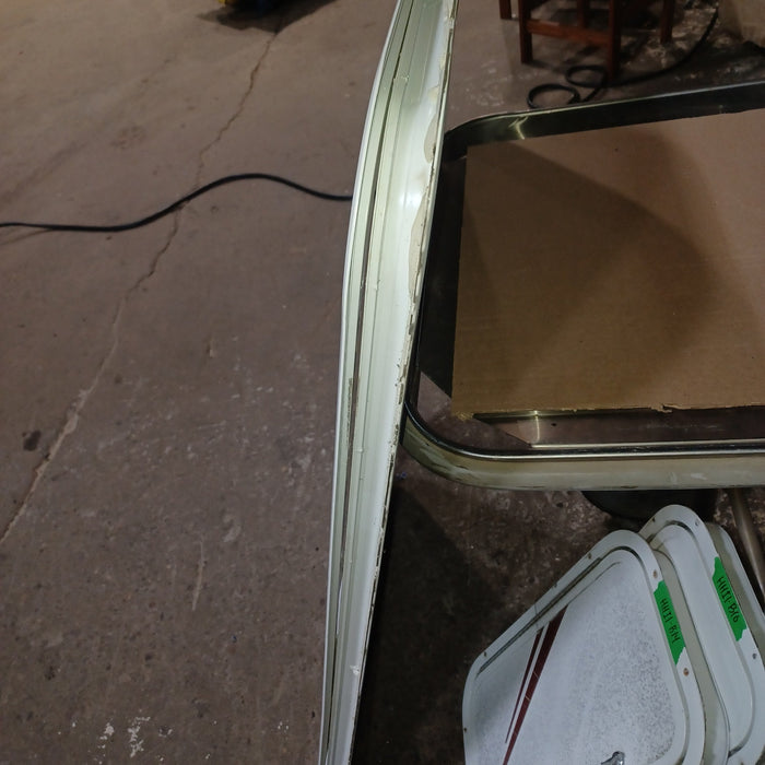 Used Young Farts RV Parts White Radius Opening Window : 47 1/4″ X 29″ X 1.25″ - 0757 Vanguard Industries