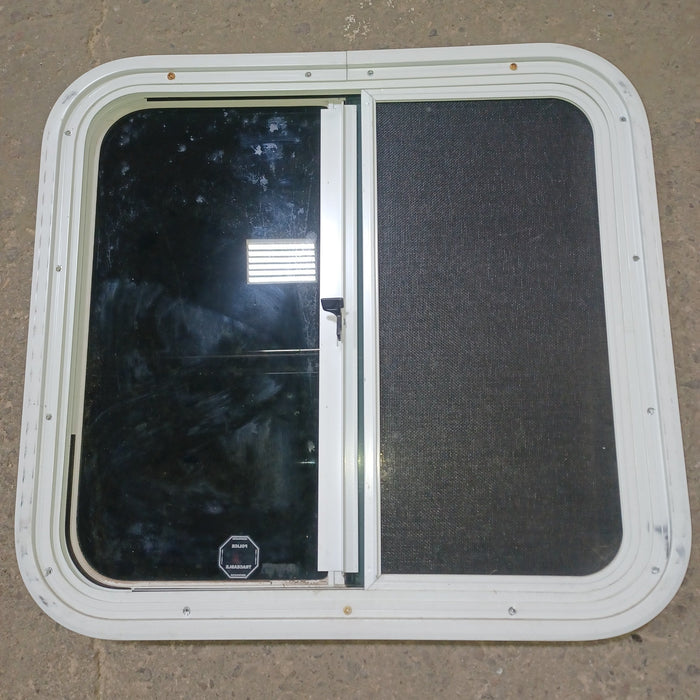 Used Young Farts RV Parts White Radius Opening Window - 22 7/8″ X 21.5″ X 1.25″ - 0757 Vanguard Industries