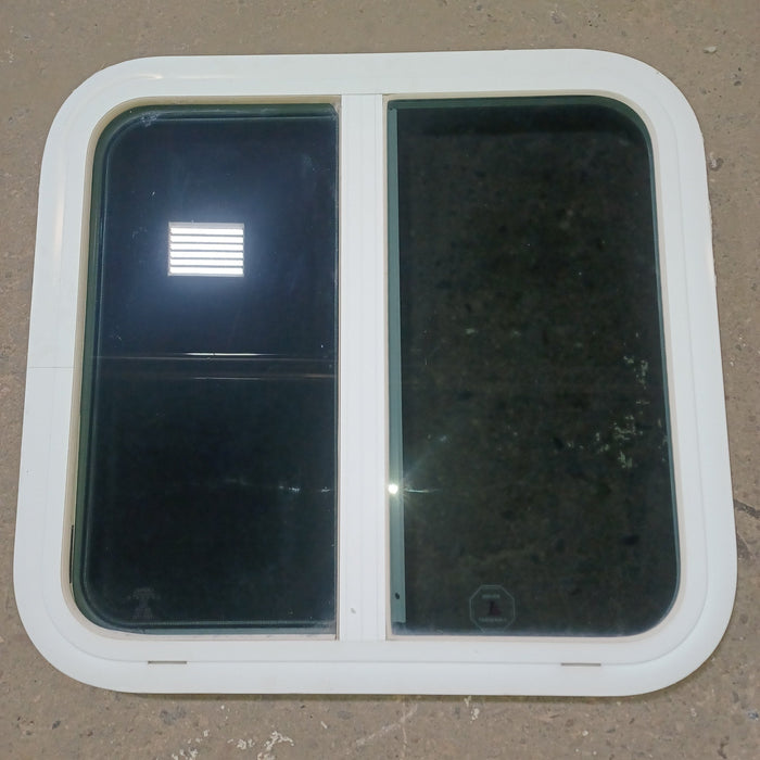 Used Young Farts RV Parts White Radius Opening Window - 22 7/8″ X 21.5″ X 1.25″ - 0757 Vanguard Industries