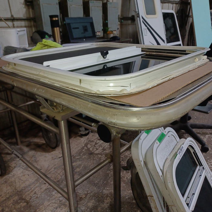 Used Young Farts RV Parts White Radius Opening Window - 22 7/8″ X 21.5″ X 1.25″ - 0757 Vanguard Industries