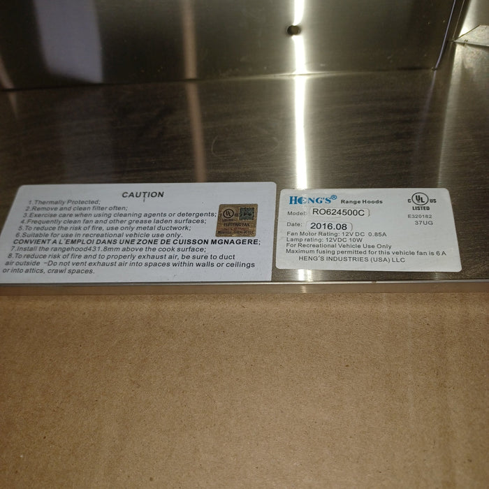 Used Heng's Industries Stove Vent Hood - Stainless Steel - RO624500C