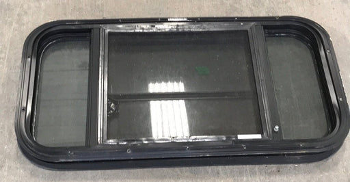 Used Black Radius Opening Window : 29 1/2" W x 15" H x 2" D - Young Farts RV Parts