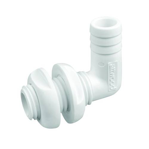 Attwood Marine Boat Scupper - 90° Thru-Hull Connector - For 3/4" Hose - White; Single - 3877-3