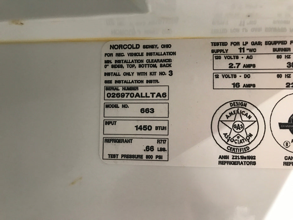 Used Complete Norcold Fridge, 3-Way - 663