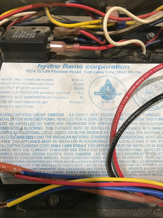 35000 BTU USED 8535 III HYDROFLAME RV Propane Furnace