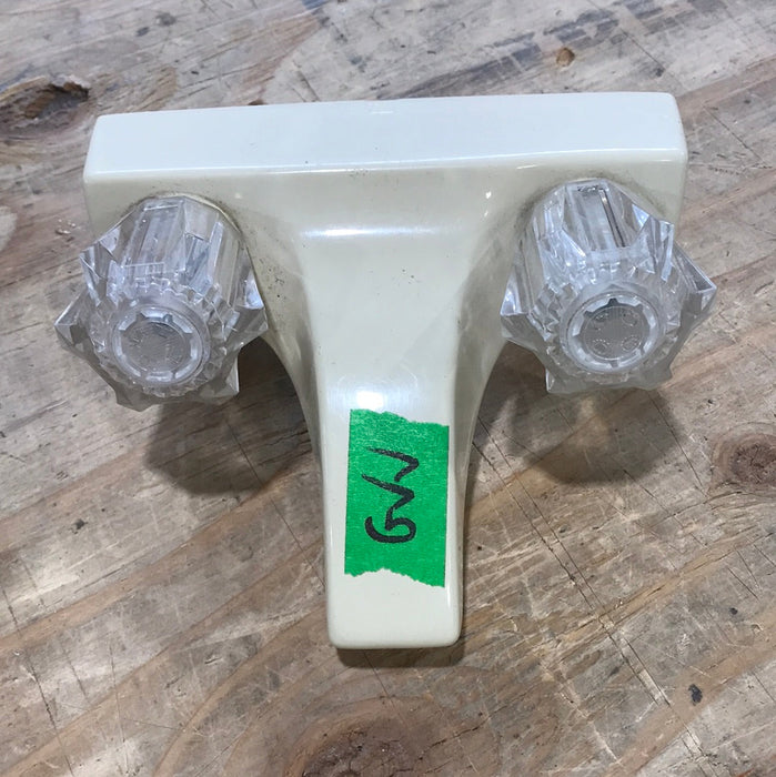 Used 4" Bathroom Faucet, Bone, Clear Knobs