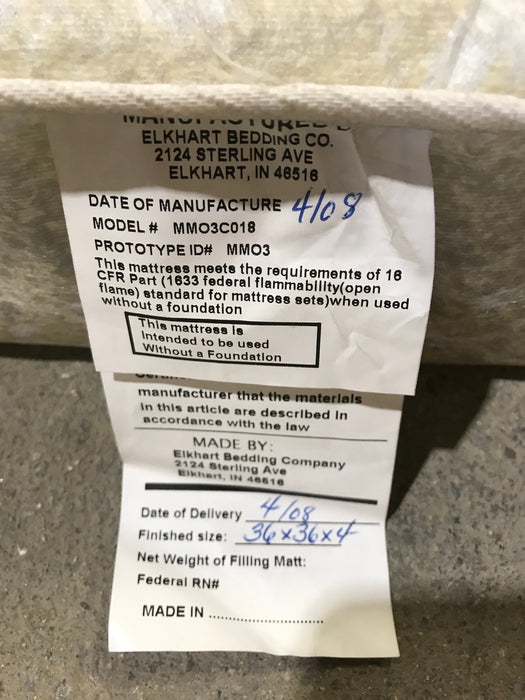 Used Bunk Mattress 36" x 36" x 4" D