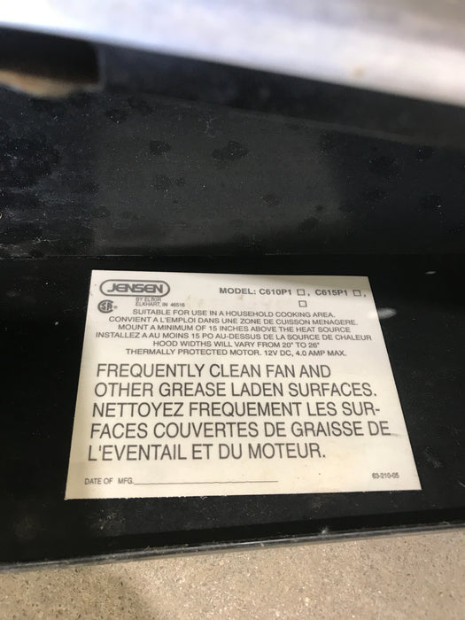 Used Jensen RV Range Hood Fan C610P1