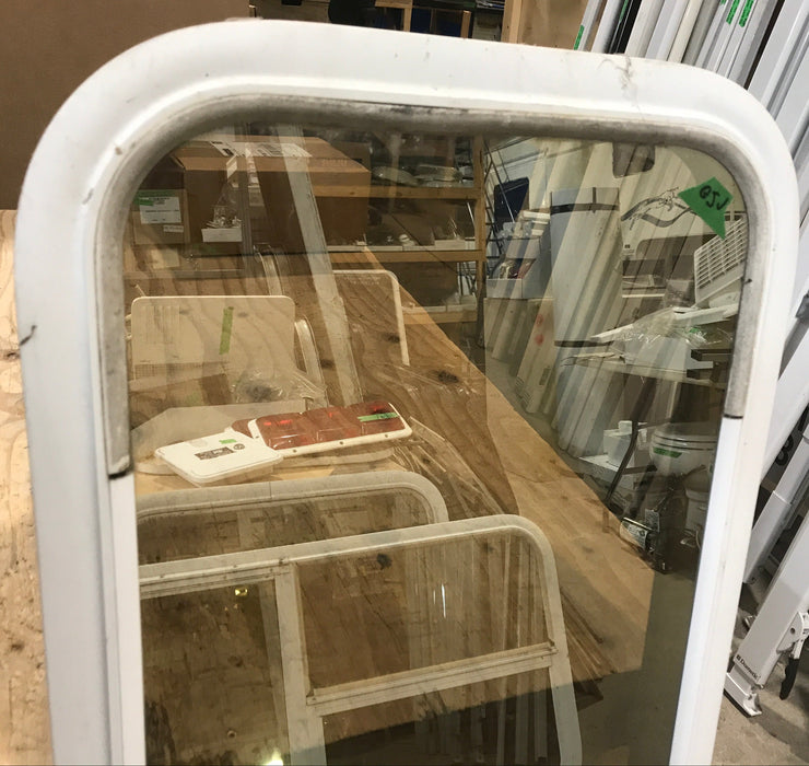 Used White Radius Non Opening Window : 45 1/2" W x 15 1/2" H x 2" D