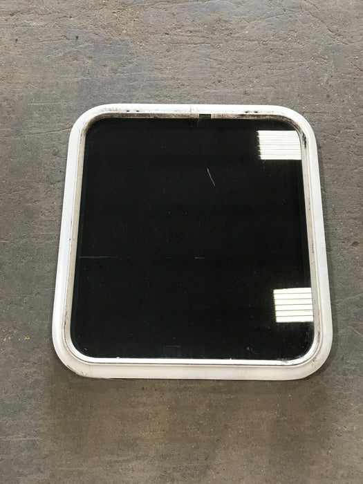 Used White Radius Non Opening Window : 25 1/2" W x 23 1/2" H x 1 3/4" D
