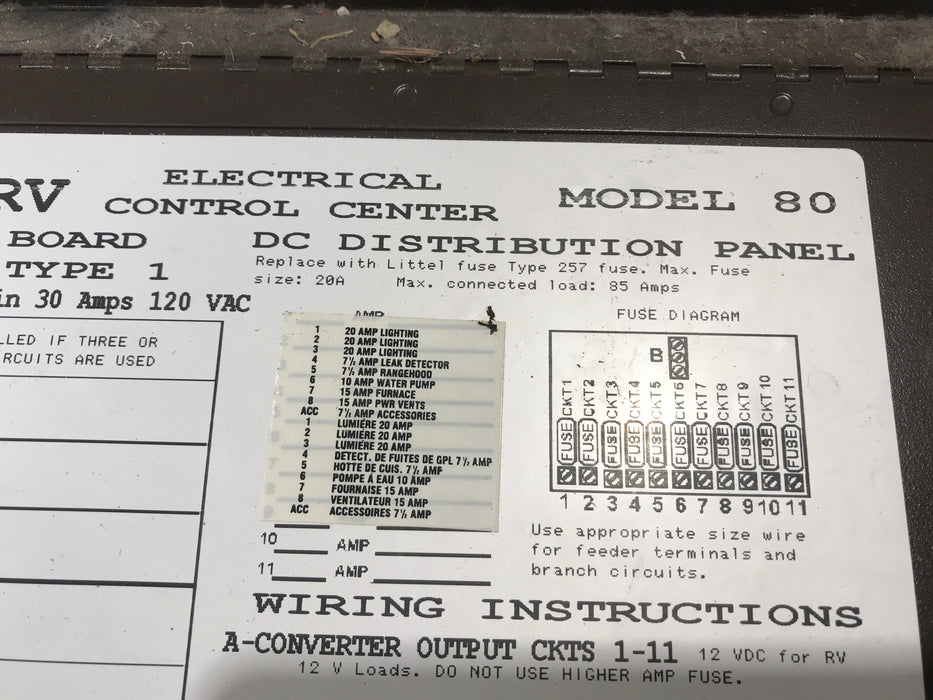 Used 30 AMP Magnetek DC Distribution Panel - Model 80