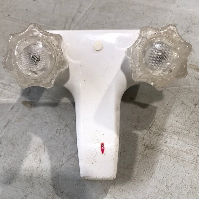 Used 4" Bathroom Faucet, White, Clear Knobs