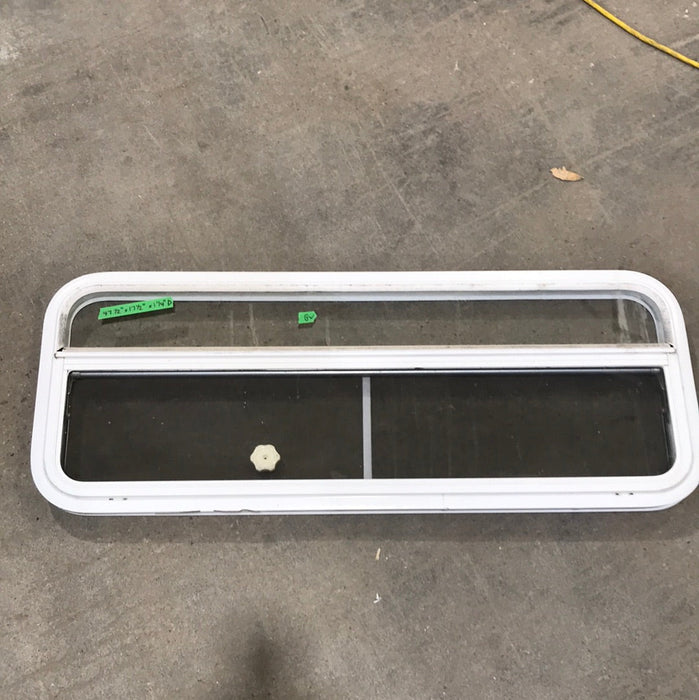 Used White Radius Opening Window : 47 1/2" W X 17 1/2" H X 1 1/4" D - Young Farts RV Parts