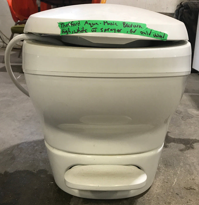 Used Complete Thetford Toilet, Foot Flush, High Profile, White - Bravura