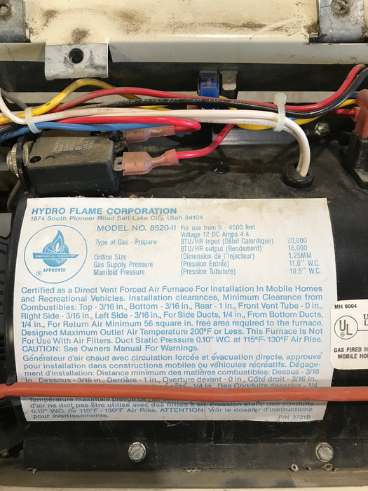 20000 BTU Used Atwood/ Hydro Flame RV Propane Furnace - 8520 II