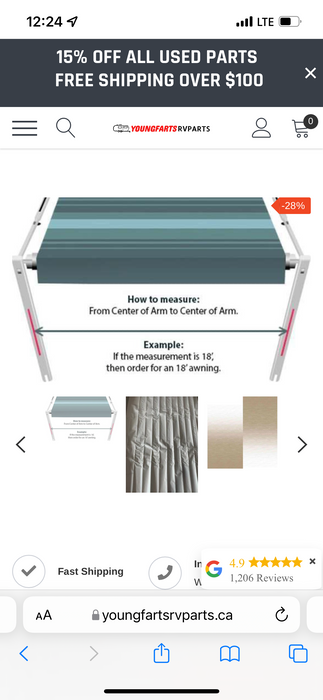 Used Complete Manual Awning A&E Dometic  18’ New canvas