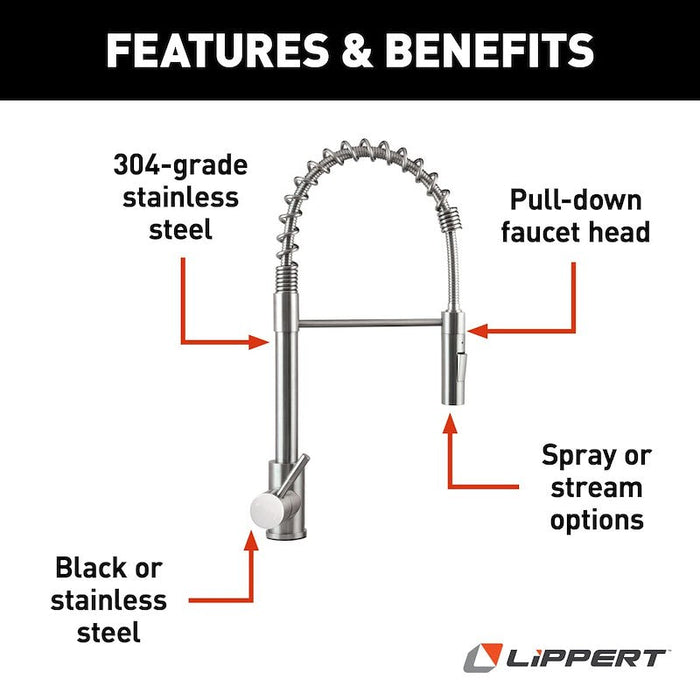 Lippert Components 719323 Coiled Pull-Down Stainless Steel Faucet