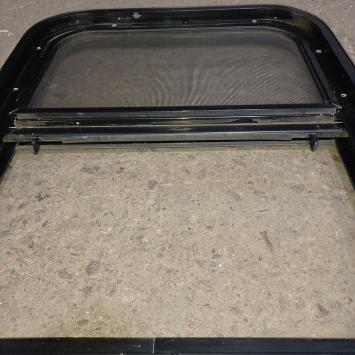 Used Young Farts RV Parts Black Radius Opening Window : 21.375″ X 17.375″ X 1.875″