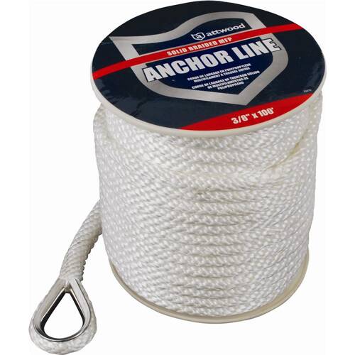Attwood Marine Boat Anchor Rode Solid Braided - Multi-Filament Polypropylene; With Thimble - 11724-1