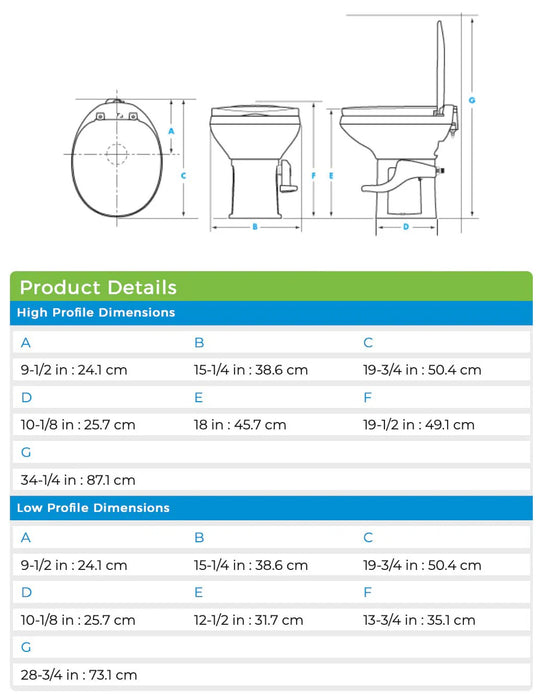 Aqua Magic Residence Toilet - 42169, High Profile - White - Young Farts RV Parts