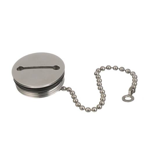 Attwood Marine Boat Deck Filler Cap - 1.5" Hose ID - Polished Stainless Steel; With Chain - 66074 - 3 - Young Farts RV Parts
