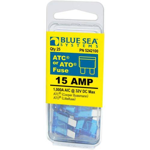 BLUE SEA ATO/ATC Blade Fuse - 15 Amps/32 Volts DC - Pack Of 25 - 5242100 - BSS - Young Farts RV Parts