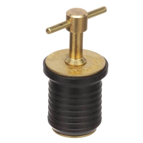 Attwood Marine Boat Drain Plug - T-Handle Plug - Without Chain - 1" Diam; Brass - 7526A7