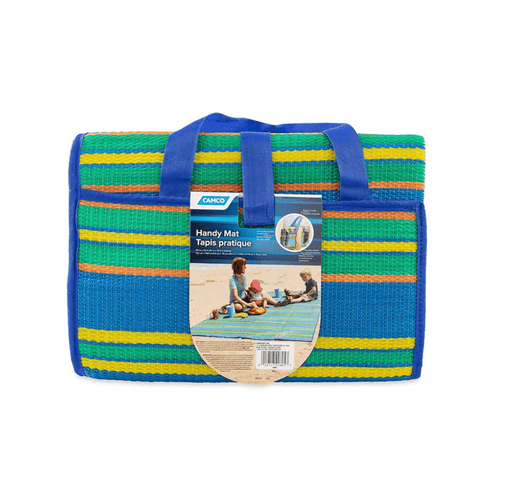 Camco 42805 Patio Mat - Blue/Green Stripe - Young Farts RV Parts