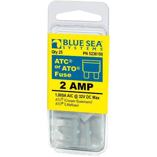 BLUE SEA ATO/ATC Blade Fuse - 2 Amps/32 Volts DC - Pack Of 25 - 5236100-BSS