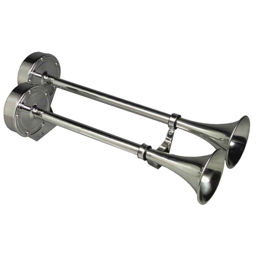 Deluxe All - Stainless Dual Trumpet Horn - 12V - Young Farts RV Parts