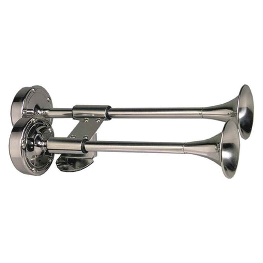 Deluxe All - Stainless Shorty Dual Trumpet Horn - 12V - Young Farts RV Parts