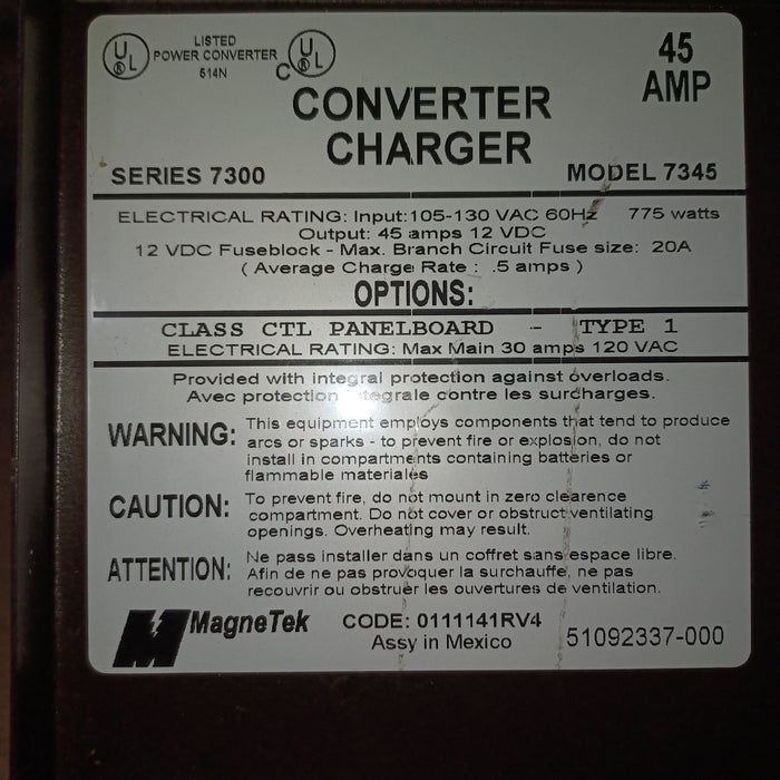 Used RV Converter MagneTek 45 Amp 7300 Series Model 7345