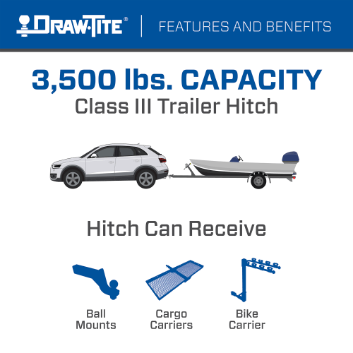 Draw Tite® • 76904 • Hidden Hitch® • Trailer Hitch Class III • Class III 2" (350 Lbs lbs GTW/3500 Lbs lbs TW) • Nissan Pathfinder 13-20, Infiniti QX60 14-20