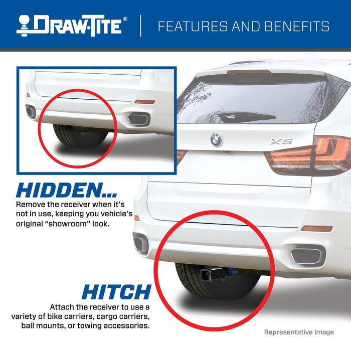 Draw Tite® • 76924 • Hidden Hitch® • Trailer Hitch Class III • Class III 2" (350 Lbs lbs GTW/3500 Lbs lbs TW) • Cadillac XT5 17-22