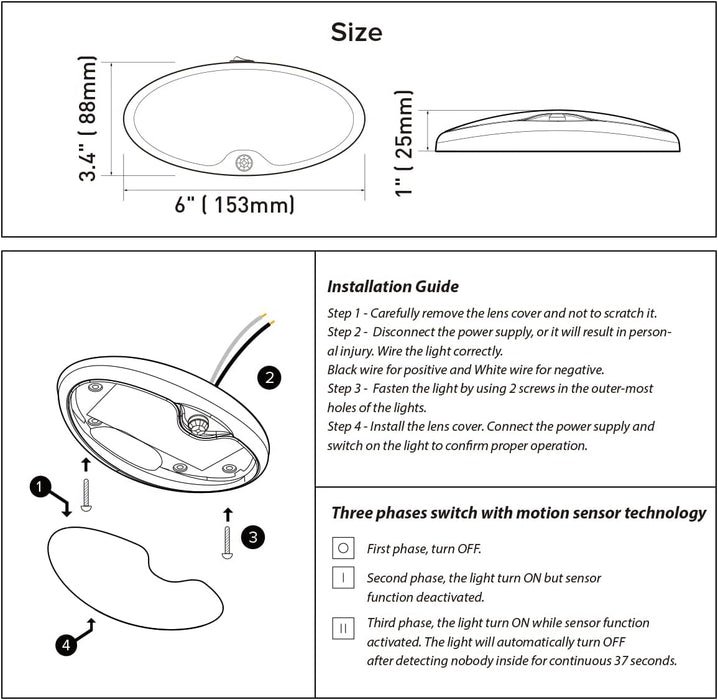Dream lighting 12V DC LED Pancake Light for RV Automotive Caravan Ceiling Lighting Fixture-with Motion Sensor Switch, Ultra Bright, 300 lumens, 3500K - Young Farts RV Parts