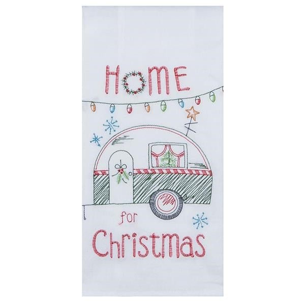 Embroidered Christmas Camper Trailer Flour Sack Dish Towel - 18" x 28" - Young Farts RV Parts
