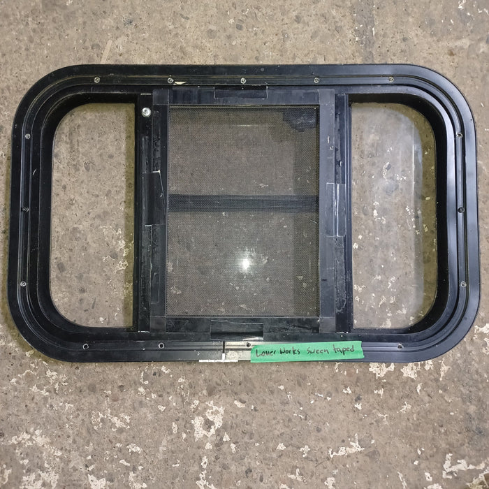 Used Young Farts RV Parts Black Radius Louvered Window : 23.5" x 14 3/8" x 2"
