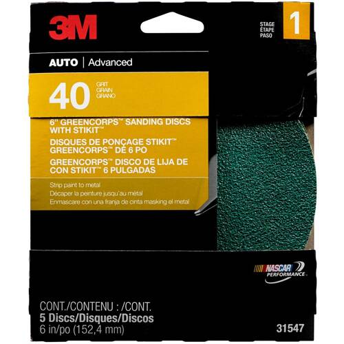 Green Corps Stikit Sanding Disc - 6" Diameter; 40 Grit; Pack Of 5 - 31547