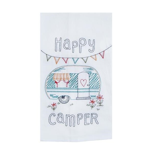 Happy Camper Embroidered Flour Sack Towel - Young Farts RV Parts