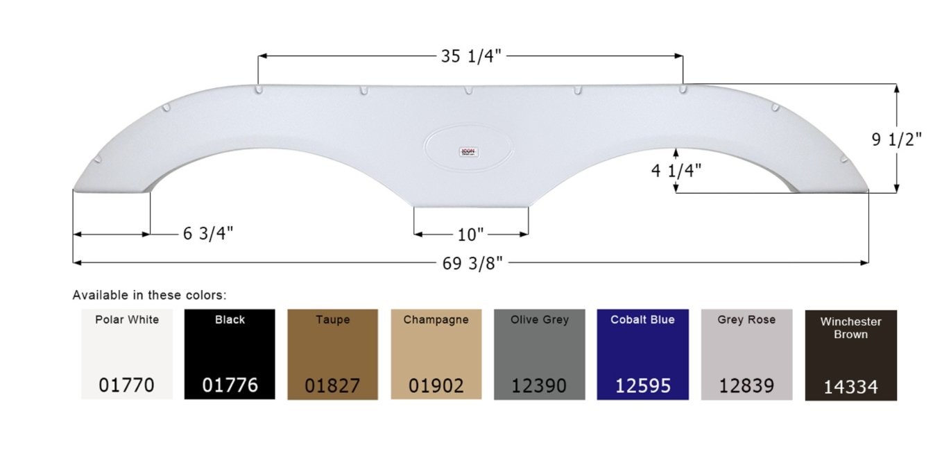 Icon Fender Skirt Various Brands Including Crossroads/ Dutchmen/ Forest River/ Keystone/ Palomino 69-3/8 Inch 9-1/2 Inch Black 01776 - Young Farts RV Parts