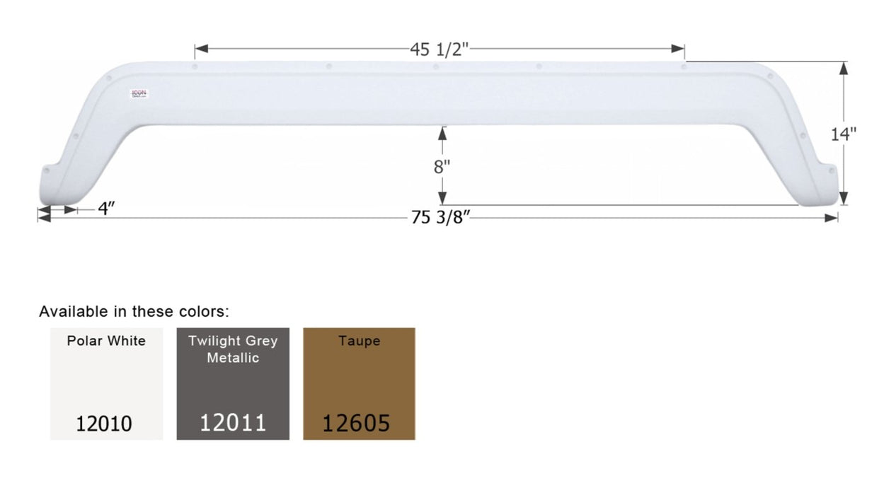 Icon Fender Skirt Various Dutchmen Brands Including Komfort/ Trailblazer 75-3/8 Inch 14 Inch Light Gray 12011 - Young Farts RV Parts