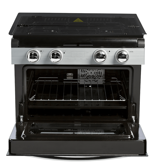 Invision 480 - 2730 Range - Black Porcelain Top With Open Glass Door And Stainless Steel Handle - Young Farts RV Parts