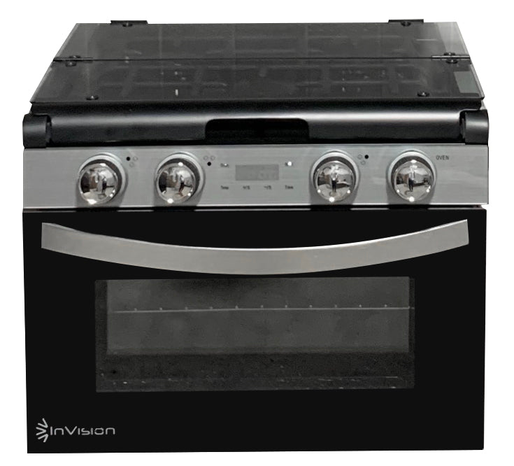 Invision 480-2730 Range - Black Porcelain Top With Open Glass Door And Stainless Steel Handle