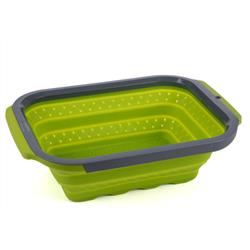 Kitchen Strainer Progressive International PS-3509 Prep ® Solutions, Collapsible Over The Sink Type, Collapses To 1" Thickness, 6 Quart Capacity, Dishwasher Safe, Green And Gray, Silicone, Single, 10-1/4" Width x 0.88" Depth x 14-3/4" Height