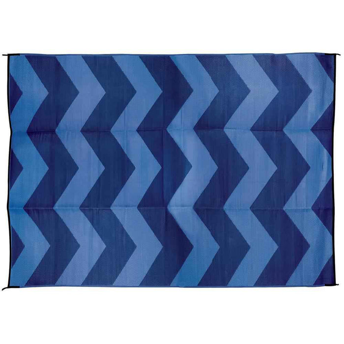 Large Reversible Outdoor Patio Mat 6' x 9', Blue Chevron Design - Young Farts RV Parts
