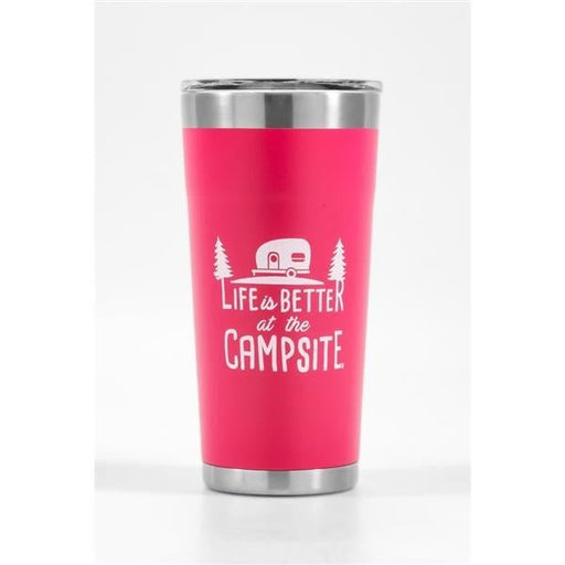 Life is Better at The Campsite Stainless Steel 20 oz. Tumbler Coral Pink - Young Farts RV Parts
